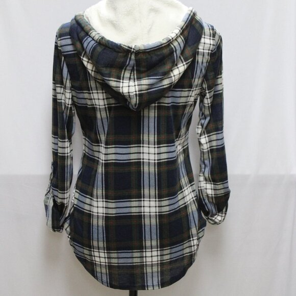 NWT Polly & Esther Juniors’ Plaid Faux Fur-Hoodie - Picture 2 of 14